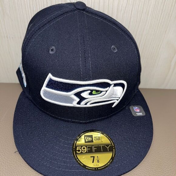 NEW ERA SEATTLE SEAHAWKS BLUE SUPERBOWL XLVIII 48 59FIFTY FITTED HAT CAP 7 1/8 - Picture 1 of 7